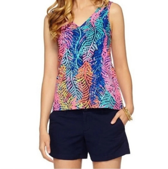 Lilly Pulitzer Double V Electric Feeling Cotton Tank Top Size Small - Picture 1 of 9